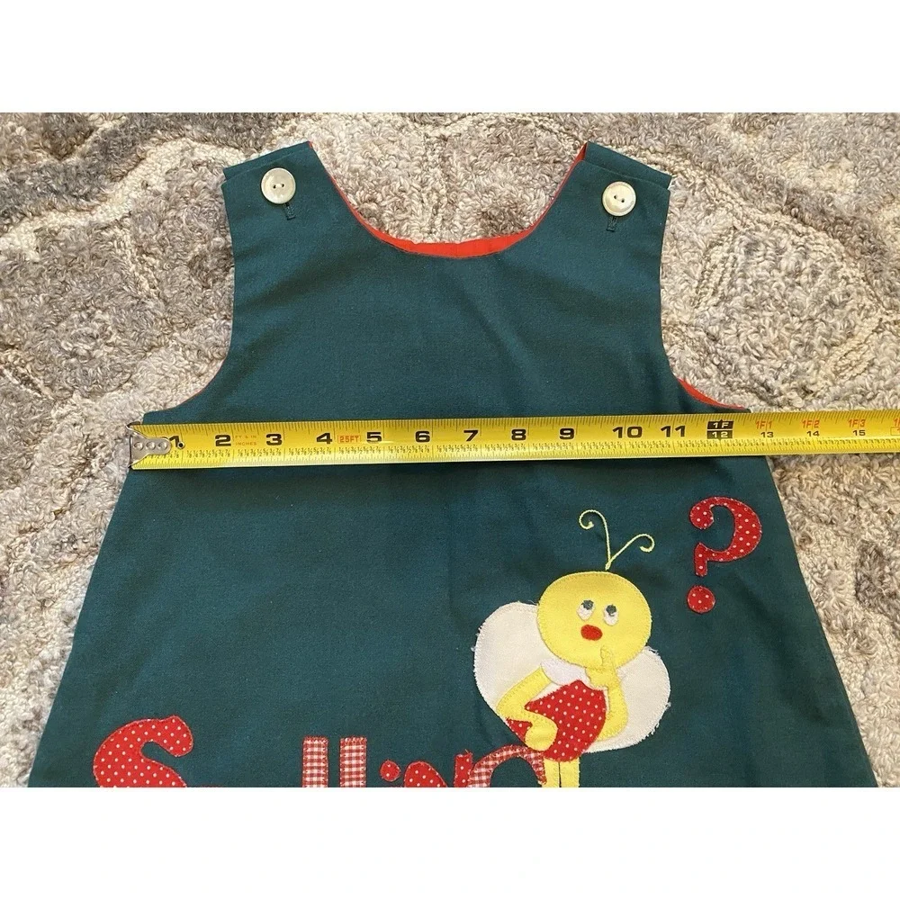 VTG Choc Soup Girls 2T Spelling Green School Bee Jumper Prairie Cottage Core